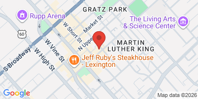Map showing location of Jack Brown's Beer & Burger Joint Lexington KY