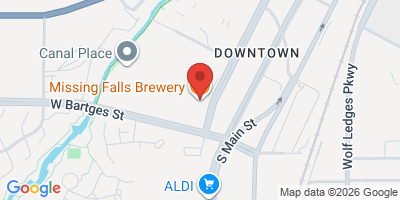 Map showing location of Missing Falls Brewery