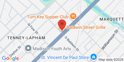 Map showing location of Baldwin Street Grille