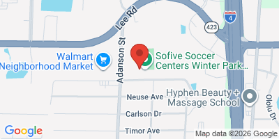 Map showing location of Sofive Soccer Centers Winter Park (XL Soccer World)