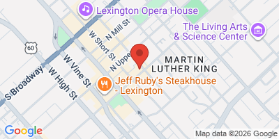 Map showing location of Jack Brown's Beer & Burger Joint Lexington KY