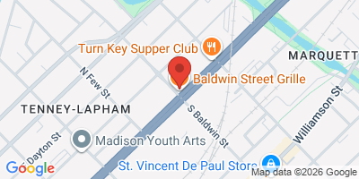 Map showing location of Baldwin Street Grille