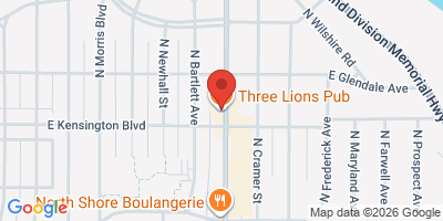 Map showing location of Three Lions Pub